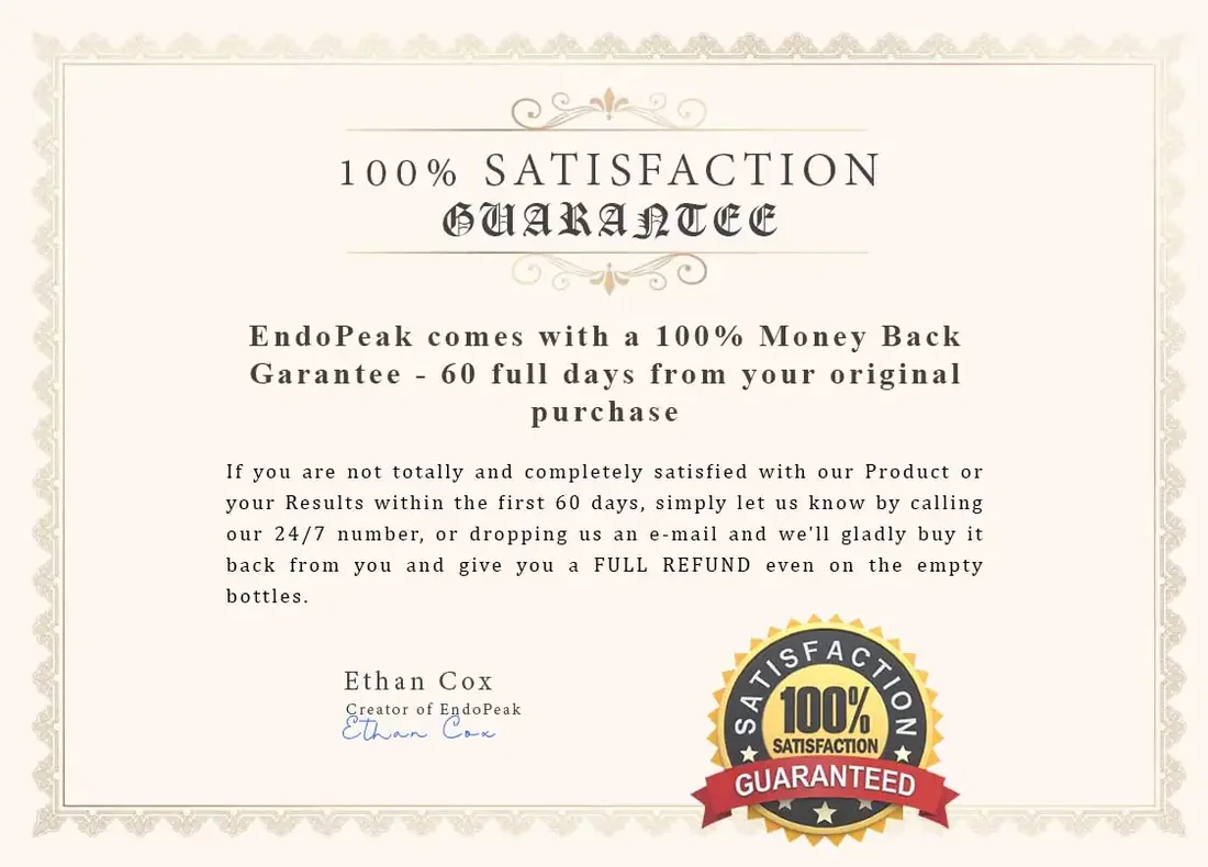 EndoPeak satisfaction guarantee certificate